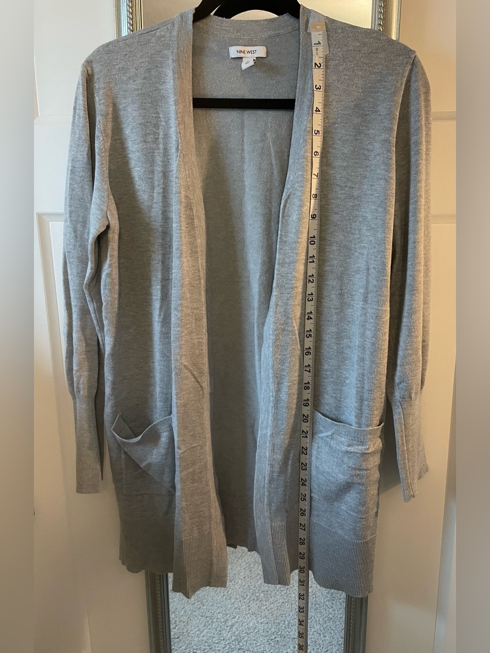 Nine West Light Gray Open-Front Pocket Cardigan